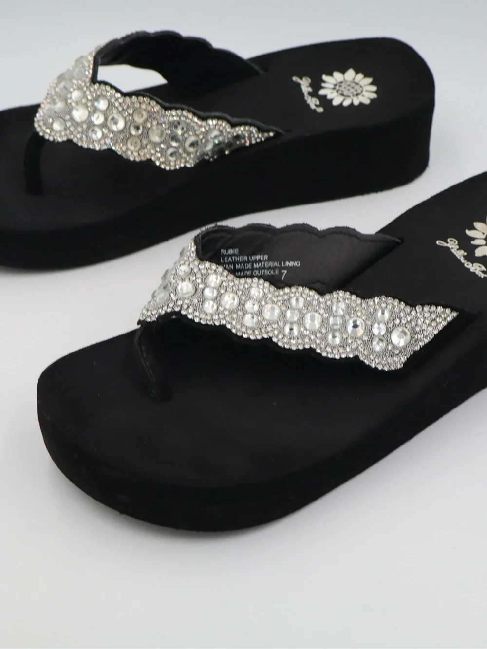 Yellow Box Black Jeweled Thong Sandals - Picture 4 of 7